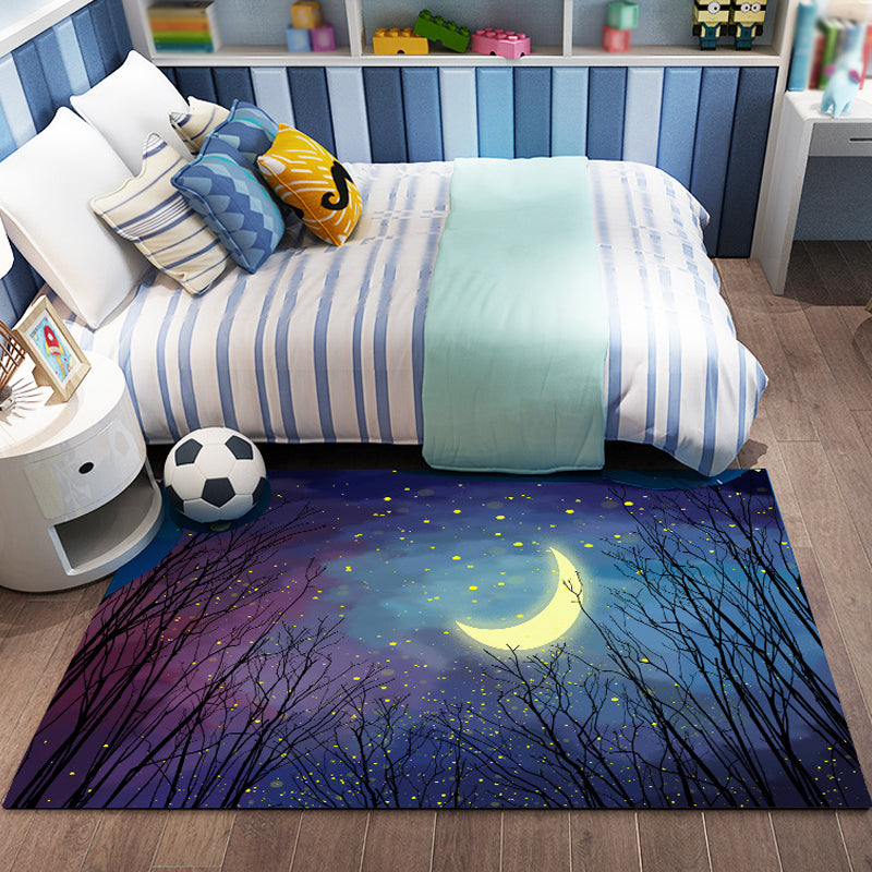 Brehn | Roze en blauwe kids tapijt Polyester Bos en stad patroon tapijt Dier vriendelijk Wasbaar Antislip achterkant vloerkleed voor decoratie