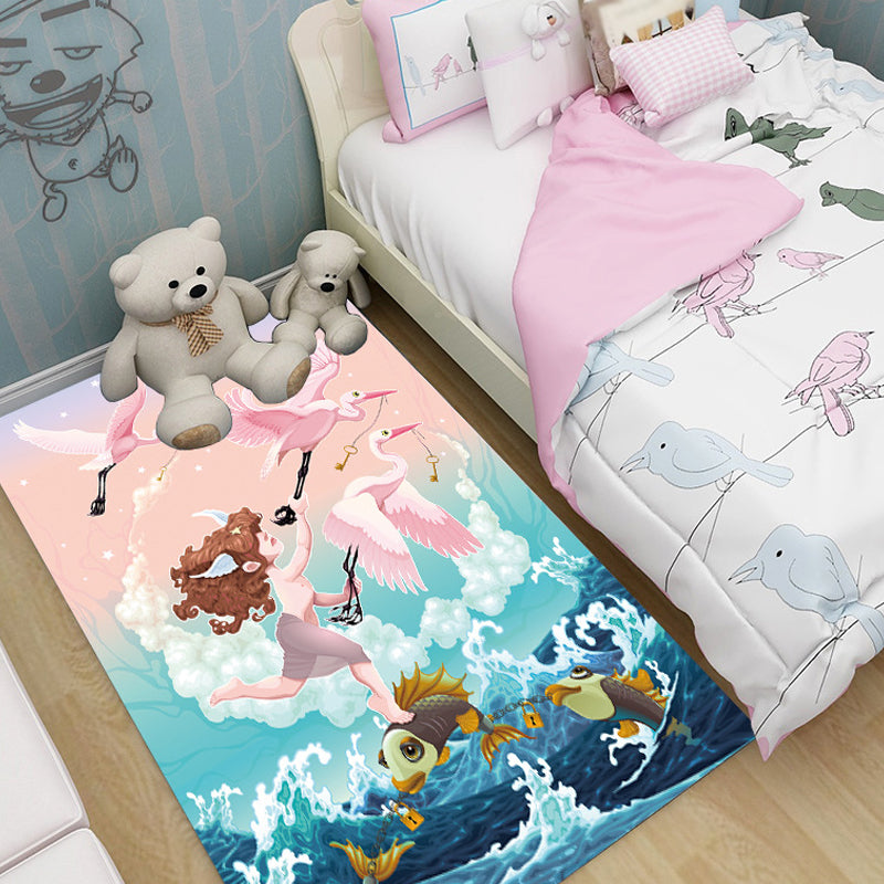 Brehn | Roze en blauwe kids tapijt Polyester Bos en stad patroon tapijt Dier vriendelijk Wasbaar Antislip achterkant vloerkleed voor decoratie