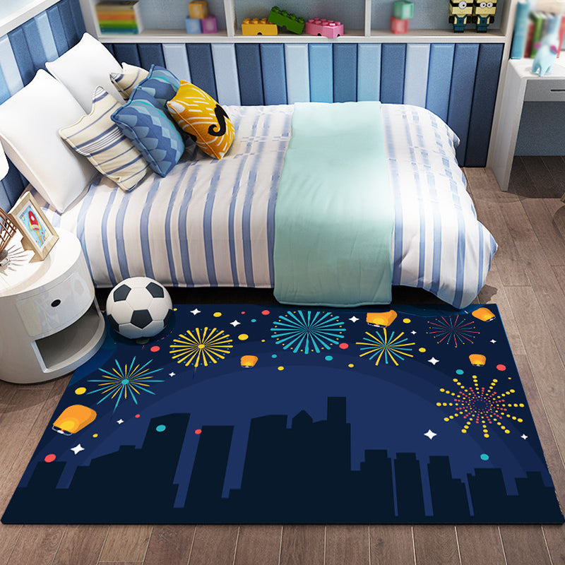 Brehn | Roze en blauwe kids tapijt Polyester Bos en stad patroon tapijt Dier vriendelijk Wasbaar Antislip achterkant vloerkleed voor decoratie