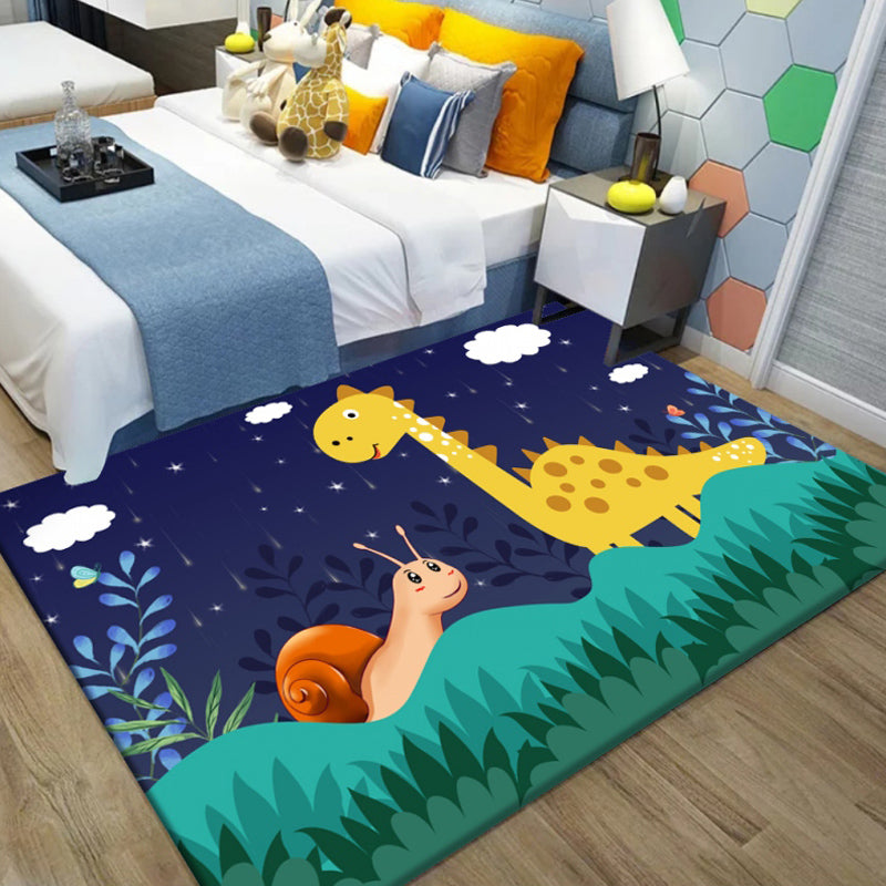 Brehn | Uniek Cartoon Dierpatroon Tapijt Zwart en Blauw Kids Tapijt Polyester Huisdier Vriendelijk Wasbaar Gebiedtapijt voor Kinderkamer