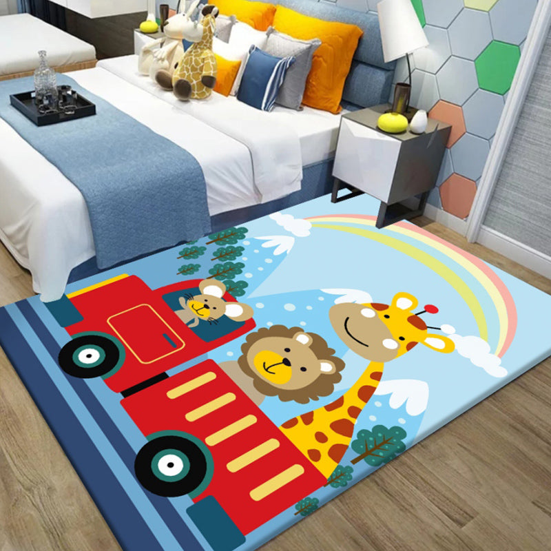 Brehn | Uniek Cartoon Dierpatroon Tapijt Zwart en Blauw Kids Tapijt Polyester Huisdier Vriendelijk Wasbaar Gebiedtapijt voor Kinderkamer