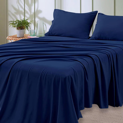 4-teilige weiche kühlende Bettlaken für Queen-Size: 14" tiefes Taschen, Luxus-Hotel-Qualität, schrumpf- und ausbleichbeständig, pflegeleichtes Bettlaken-Set | Brehn