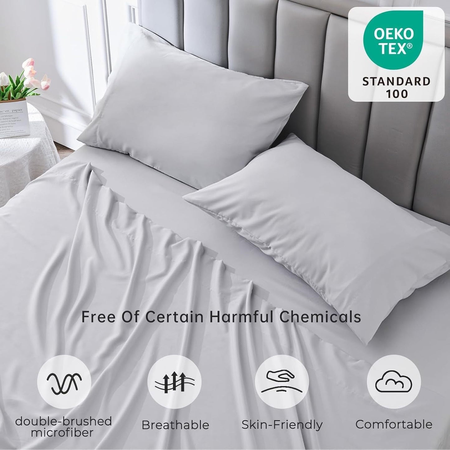 4-teilige weiche kühlende Bettlaken für Queen-Size: 14" tiefes Taschen, Luxus-Hotel-Qualität, schrumpf- und ausbleichbeständig, pflegeleichtes Bettlaken-Set | Brehn