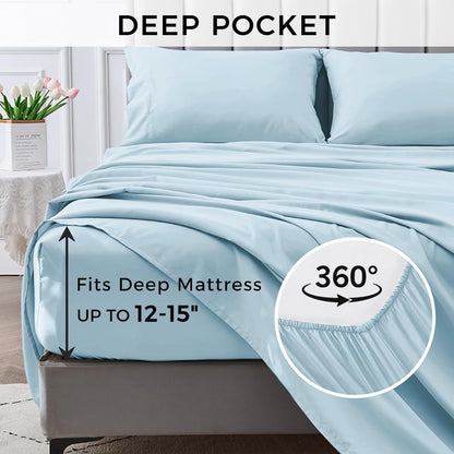 4-teilige weiche kühlende Bettlaken für Queen-Size: 14" tiefes Taschen, Luxus-Hotel-Qualität, schrumpf- und ausbleichbeständig, pflegeleichtes Bettlaken-Set | Brehn
