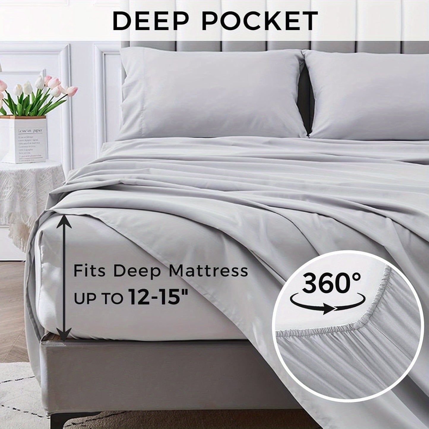 4-teilige weiche kühlende Bettlaken für Queen-Size: 14" tiefes Taschen, Luxus-Hotel-Qualität, schrumpf- und ausbleichbeständig, pflegeleichtes Bettlaken-Set | Brehn