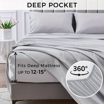 4-teilige weiche kühlende Bettlaken für Queen-Size: 14" tiefes Taschen, Luxus-Hotel-Qualität, schrumpf- und ausbleichbeständig, pflegeleichtes Bettlaken-Set | Brehn
