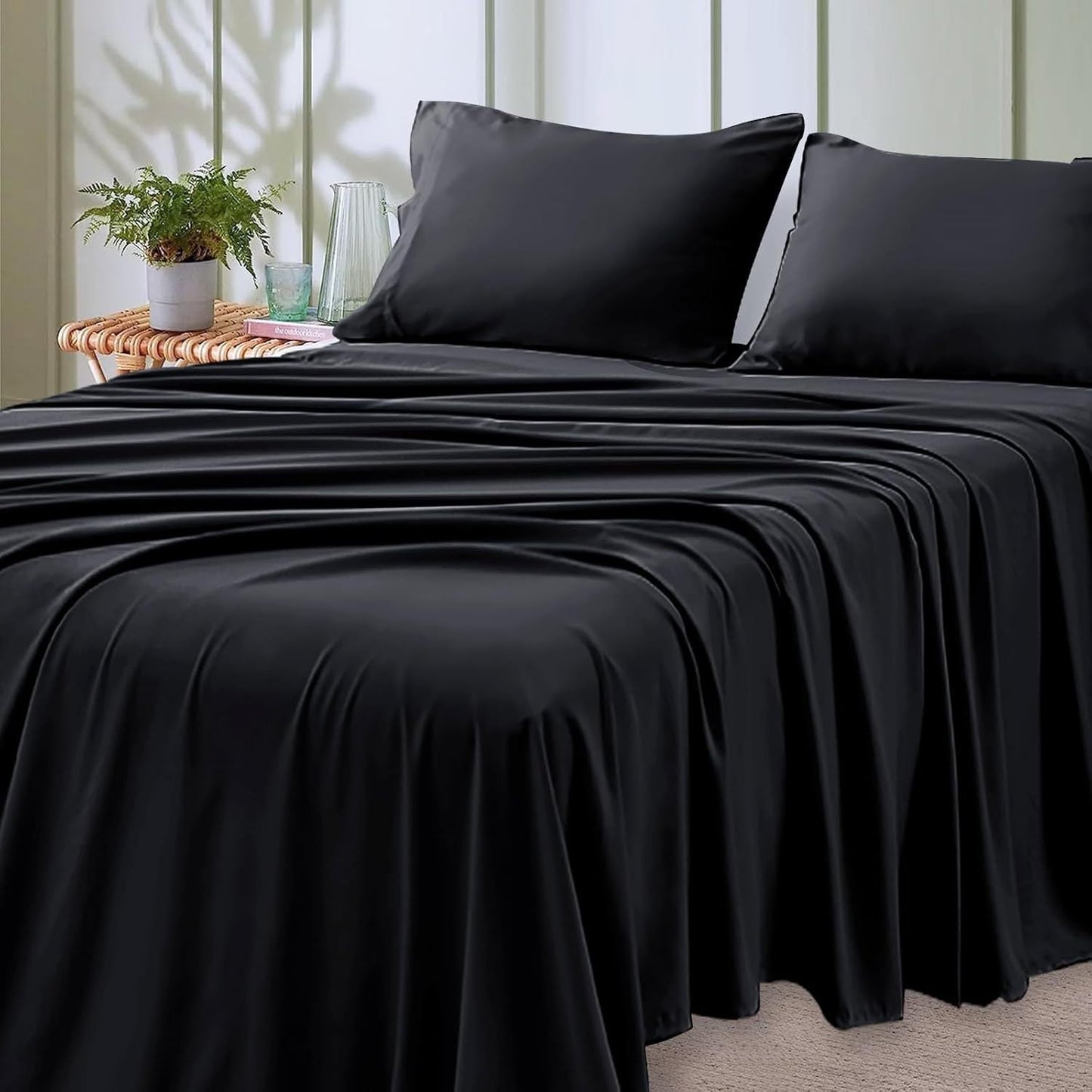 4-teilige weiche kühlende Bettlaken für Queen-Size: 14" tiefes Taschen, Luxus-Hotel-Qualität, schrumpf- und ausbleichbeständig, pflegeleichtes Bettlaken-Set | Brehn