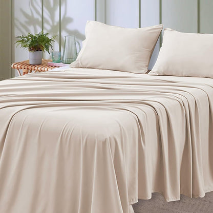 4-teilige weiche kühlende Bettlaken für Queen-Size: 14" tiefes Taschen, Luxus-Hotel-Qualität, schrumpf- und ausbleichbeständig, pflegeleichtes Bettlaken-Set | Brehn