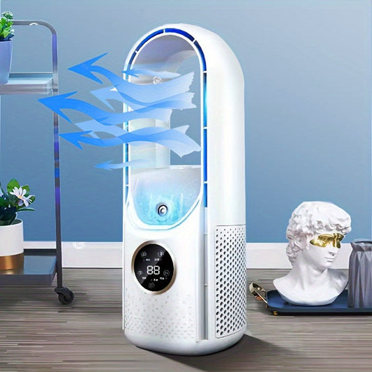 Tragbarer bladeless Ventilator mit Nachtlicht – 6-Gang Luftbefeuchter und -reiniger, leiser USB-Schreibtischkühler für Schlafzimmer und Räume | Brehn