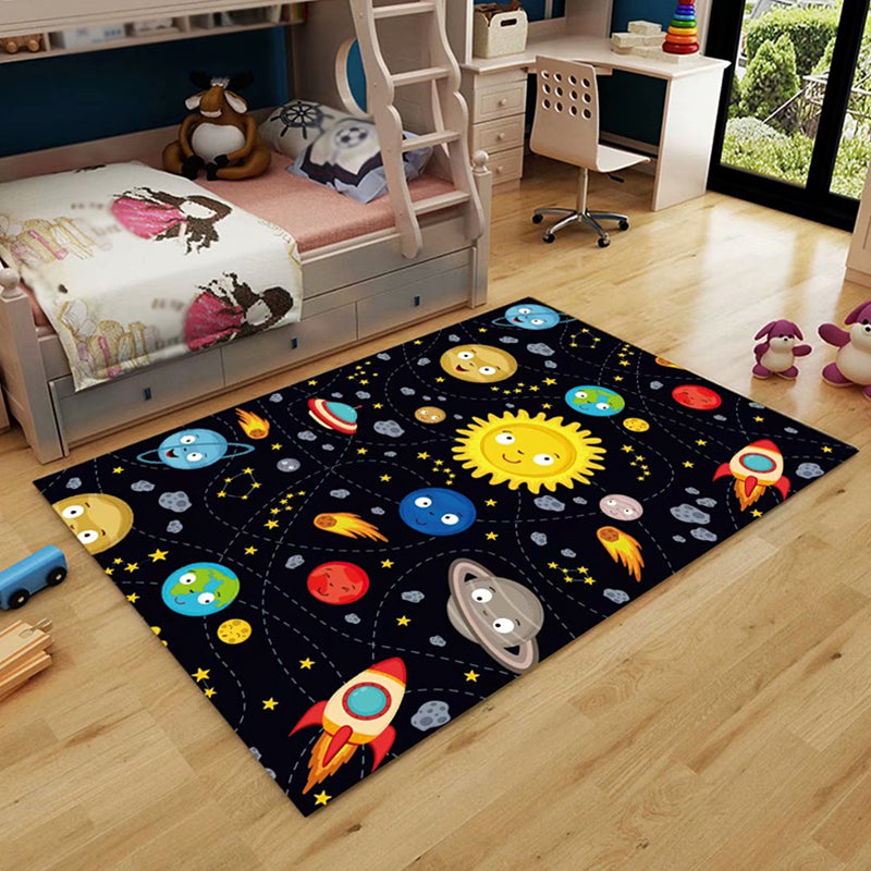 Brehn | Ungewöhnlicher Muster-Teppich im Weltraum-Motiv Mehrfarbiger Kinderteppich Polyester Haustierfreundlicher Waschbarer Teppich für das Kinderzimmer
