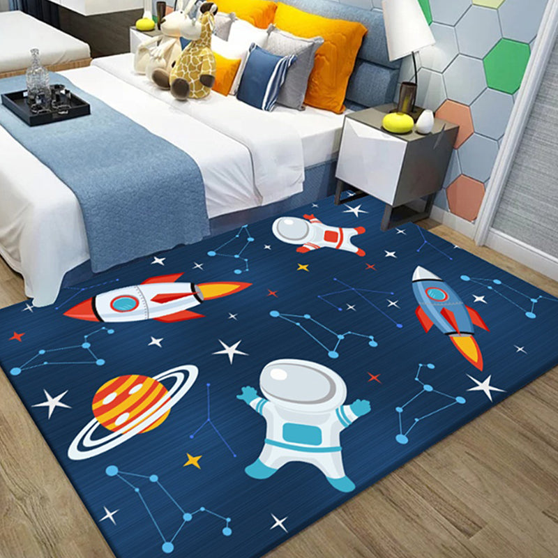 Brehn | Ungewöhnlicher Muster-Teppich im Weltraum-Motiv Mehrfarbiger Kinderteppich Polyester Haustierfreundlicher Waschbarer Teppich für das Kinderzimmer