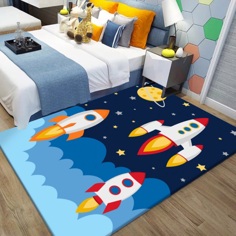 Brehn | Ungewöhnlicher Muster-Teppich im Weltraum-Motiv Mehrfarbiger Kinderteppich Polyester Haustierfreundlicher Waschbarer Teppich für das Kinderzimmer