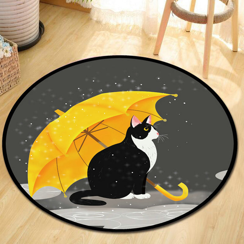 Brehn | Gry en Geel Kindertapijt Polyester Hond en Kat Patroon Tapijt Huisdiervriendelijk Wasbaar Antislip Ondergrond Vloerkleed voor Decoratie