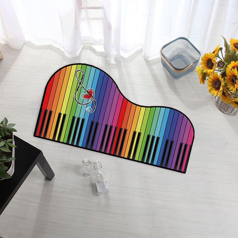 Brehn | Ungewöhnlicher Klavier-Muster-Teppich mit Noten Mehrfarben Kinderteppich Polyester Waschbar Tierfreundlich Rutschfester Teppich für das Kinderzimmer
