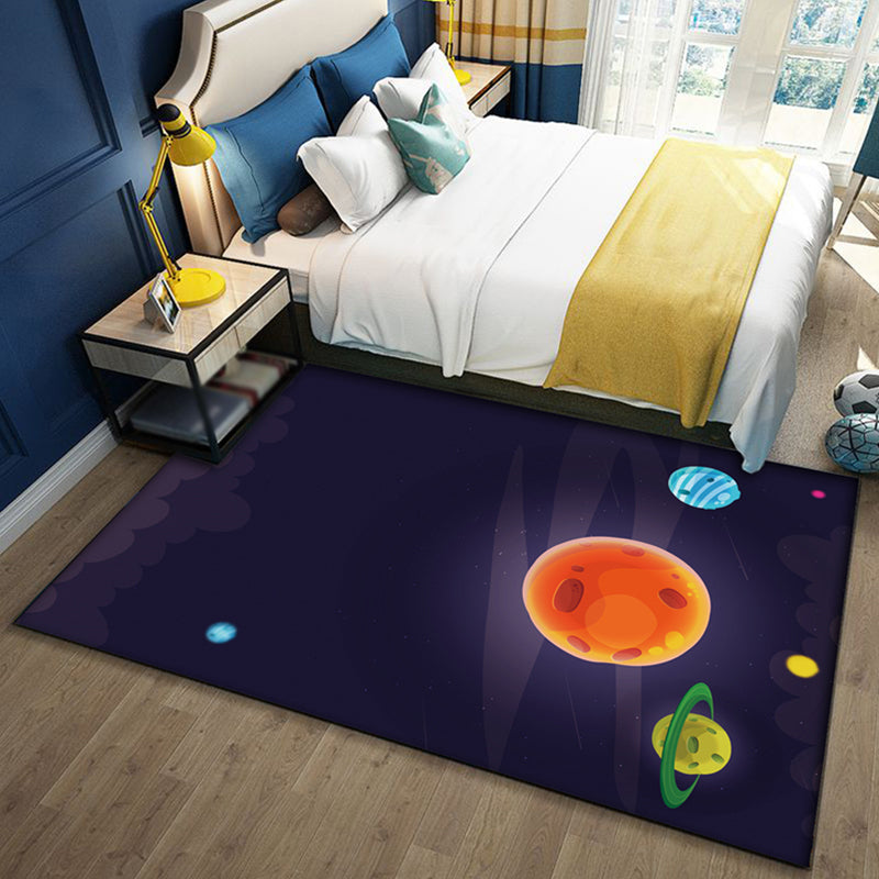 Brehn | Kinderen Ruimtepatroon Tapijt met Ruimteschip Multikleur Polyester Tapijt Wasbaar Huisdier Vriendelijk Antislip Gebiedtapijt voor Kinderslaapkamer