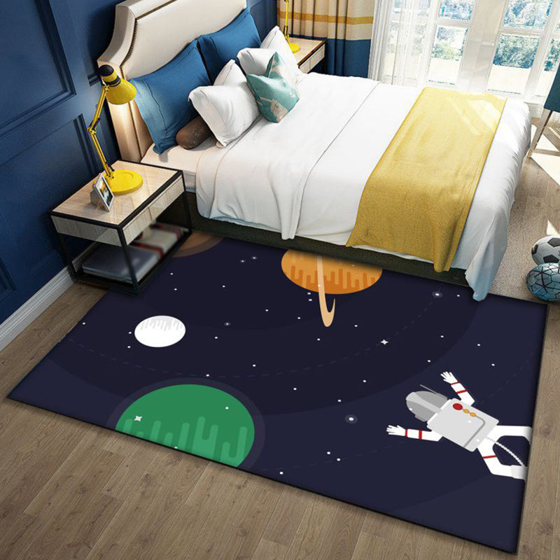 Brehn | Kinderen Ruimtepatroon Tapijt met Ruimteschip Multikleur Polyester Tapijt Wasbaar Huisdier Vriendelijk Antislip Gebiedtapijt voor Kinderslaapkamer