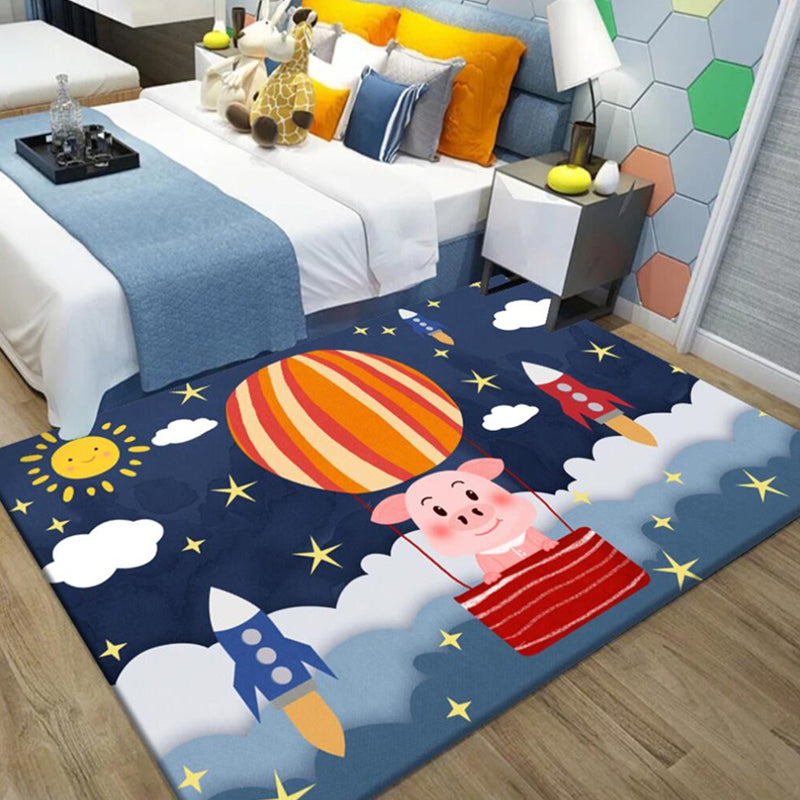 Brehn | Kinderen Ruimtepatroon Tapijt met Ruimteschip Multikleur Polyester Tapijt Wasbaar Huisdier Vriendelijk Antislip Gebiedtapijt voor Kinderslaapkamer