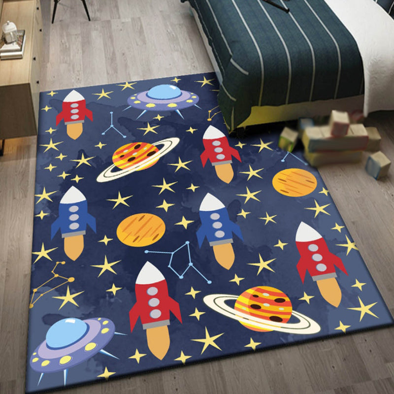 Brehn | Kinderen Ruimtepatroon Tapijt met Ruimteschip Multikleur Polyester Tapijt Wasbaar Huisdier Vriendelijk Antislip Gebiedtapijt voor Kinderslaapkamer