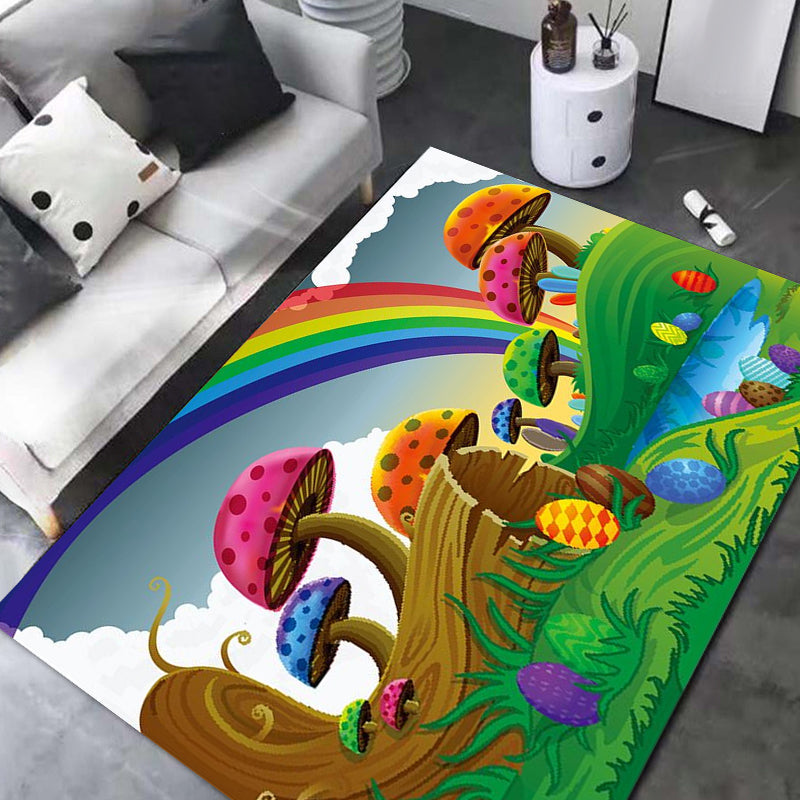 Brehn | Kinderen Plant Patroon Tapijt Groen en Blauw Polyester Tapijt Wasbaar Huisdiervriendelijk Antislip Vloerkleed voor de Kinderkamer