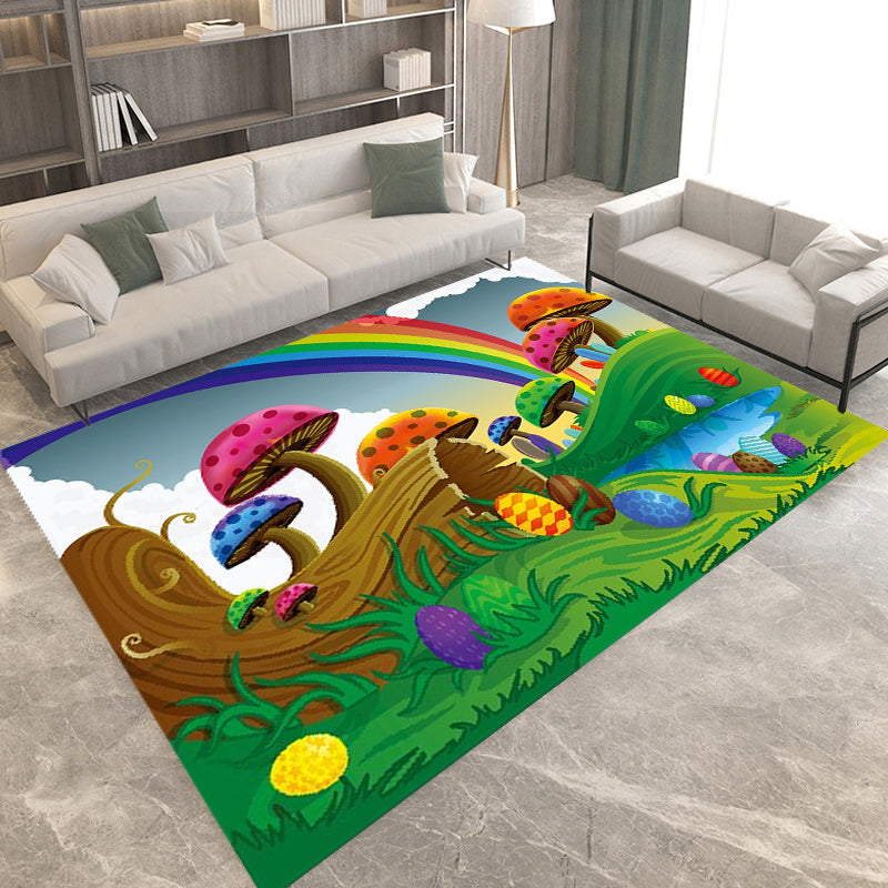 Brehn | Kinderen Plant Patroon Tapijt Groen en Blauw Polyester Tapijt Wasbaar Huisdiervriendelijk Antislip Vloerkleed voor de Kinderkamer