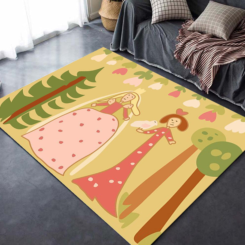 Brehn | Kinderen Plant Patroon Tapijt Groen en Blauw Polyester Tapijt Wasbaar Huisdiervriendelijk Antislip Vloerkleed voor de Kinderkamer