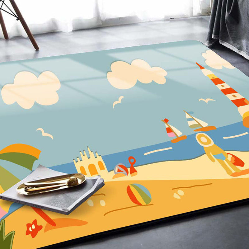 Brehn | Kinderen Plant Patroon Tapijt Groen en Blauw Polyester Tapijt Wasbaar Huisdiervriendelijk Antislip Vloerkleed voor de Kinderkamer