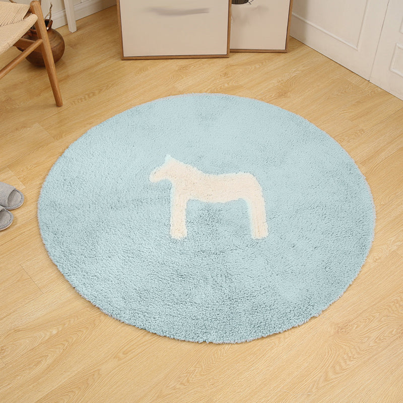 Brehn | Kinderen Paardpatroon Tapijt Blauw en Khaki Katoenen Tapijt Wasbaar Huisdiervriendelijk Antislip Vloerkleed voor Kinderkamer