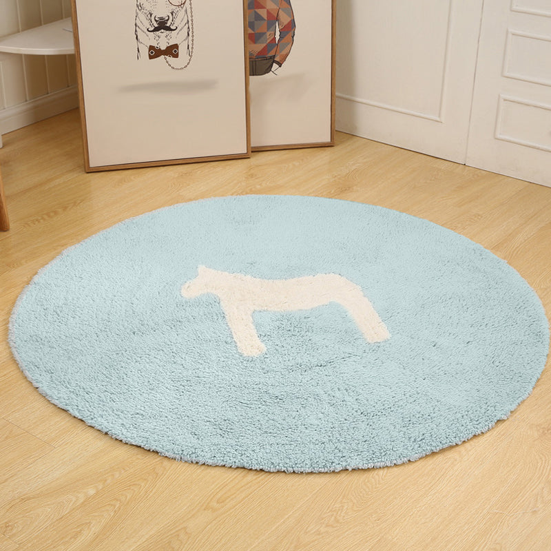 Brehn | Kinderen Paardpatroon Tapijt Blauw en Khaki Katoenen Tapijt Wasbaar Huisdiervriendelijk Antislip Vloerkleed voor Kinderkamer