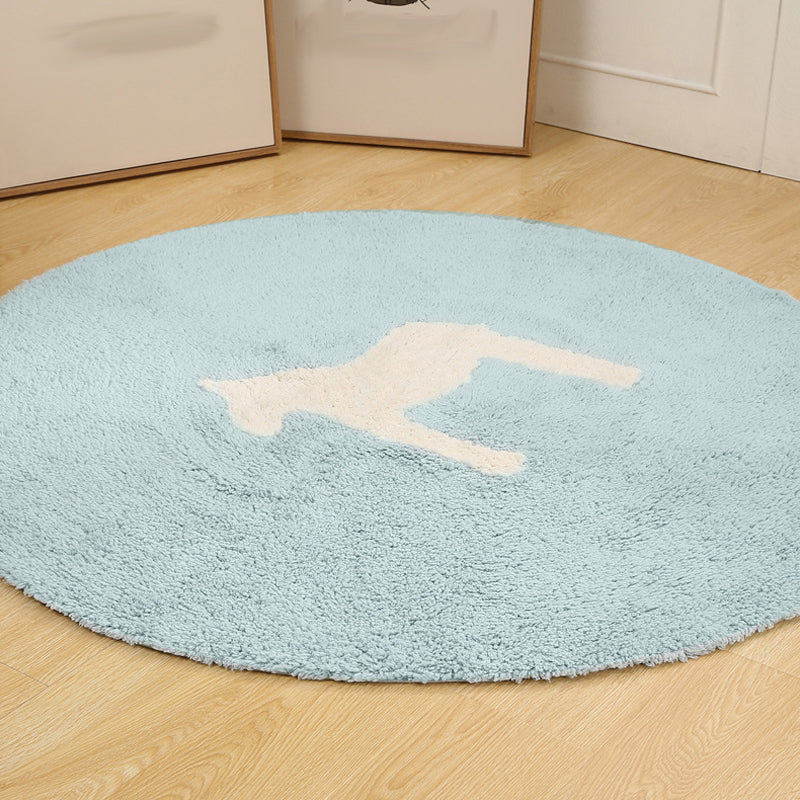 Brehn | Kinderen Paardpatroon Tapijt Blauw en Khaki Katoenen Tapijt Wasbaar Huisdiervriendelijk Antislip Vloerkleed voor Kinderkamer