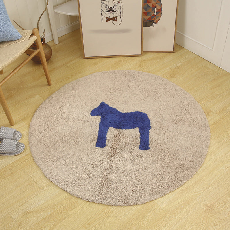 Brehn | Kinderen Paardpatroon Tapijt Blauw en Khaki Katoenen Tapijt Wasbaar Huisdiervriendelijk Antislip Vloerkleed voor Kinderkamer