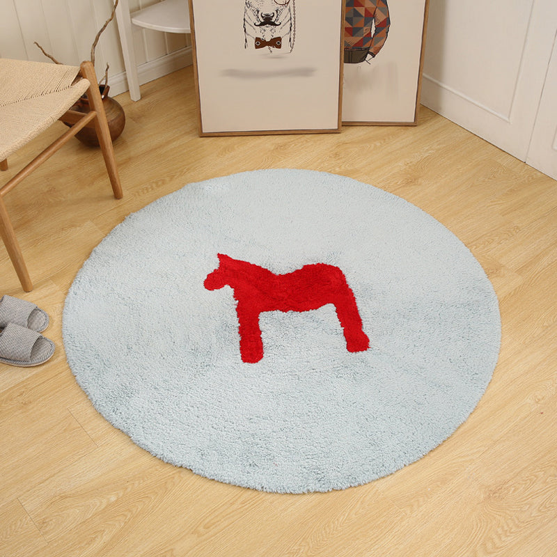Brehn | Kinderen Paardpatroon Tapijt Blauw en Khaki Katoenen Tapijt Wasbaar Huisdiervriendelijk Antislip Vloerkleed voor Kinderkamer