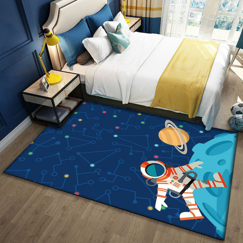 Brehn | Stylish Outer Space pattern rug blue and black children's rug polyester washable pet-friendly anti-slip rug for children's room