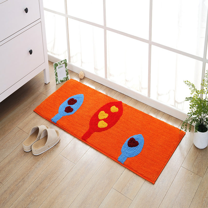 Brehn | Blauer und orangefarbener Kinderteppich aus Polyester mit Blatt- und Blumenmuster, haustierfreundlicher, waschbarer Teppich mit rutschfester Unterseite zur Dekoration