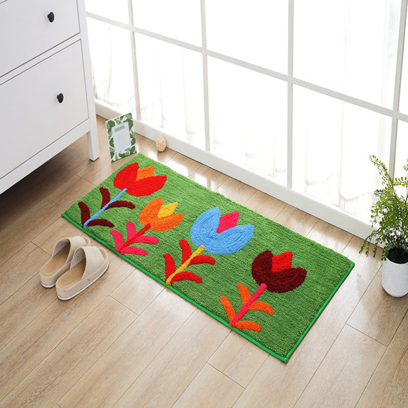Brehn | Blauer und orangefarbener Kinderteppich aus Polyester mit Blatt- und Blumenmuster, haustierfreundlicher, waschbarer Teppich mit rutschfester Unterseite zur Dekoration