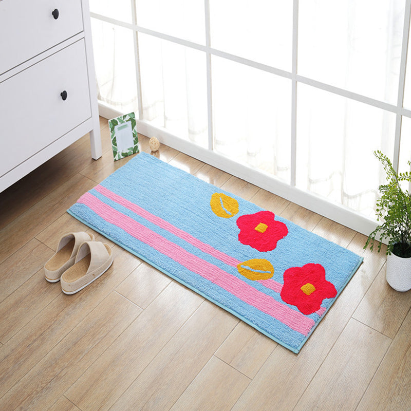 Brehn | Blauer und orangefarbener Kinderteppich aus Polyester mit Blatt- und Blumenmuster, haustierfreundlicher, waschbarer Teppich mit rutschfester Unterseite zur Dekoration