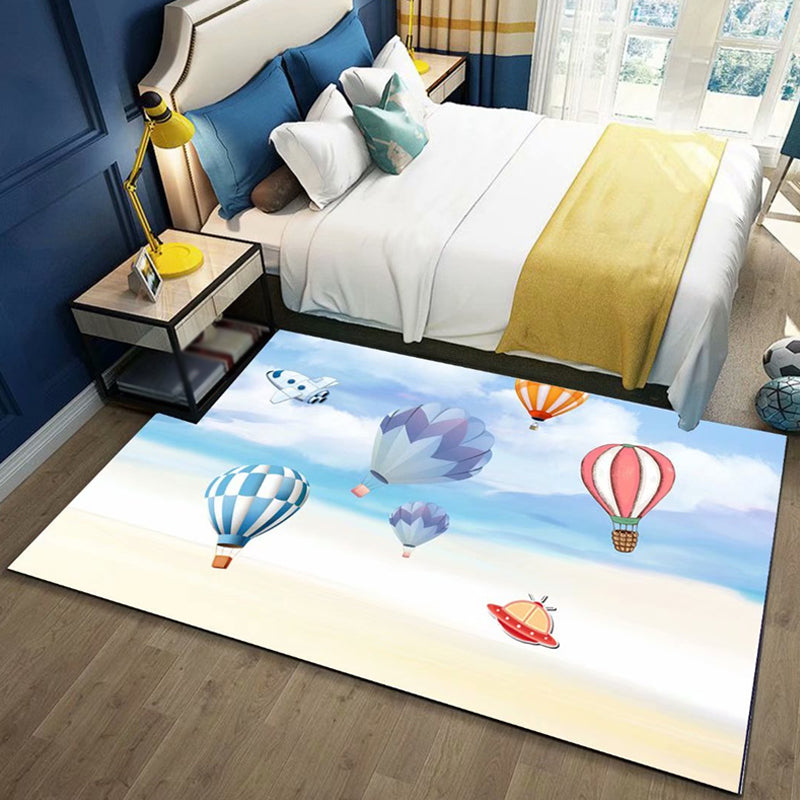 Brehn | Zwart en Blauw Kids Tapijt Polyester Ruimte en Strand Patroon Tapijt Huisdier Vriendelijk Wasbaar Antislip Ondersteuning Vloerkleed voor Decoratie