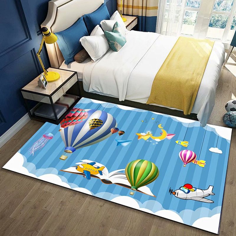 Brehn | Zwart en Blauw Kids Tapijt Polyester Ruimte en Strand Patroon Tapijt Huisdier Vriendelijk Wasbaar Antislip Ondersteuning Vloerkleed voor Decoratie
