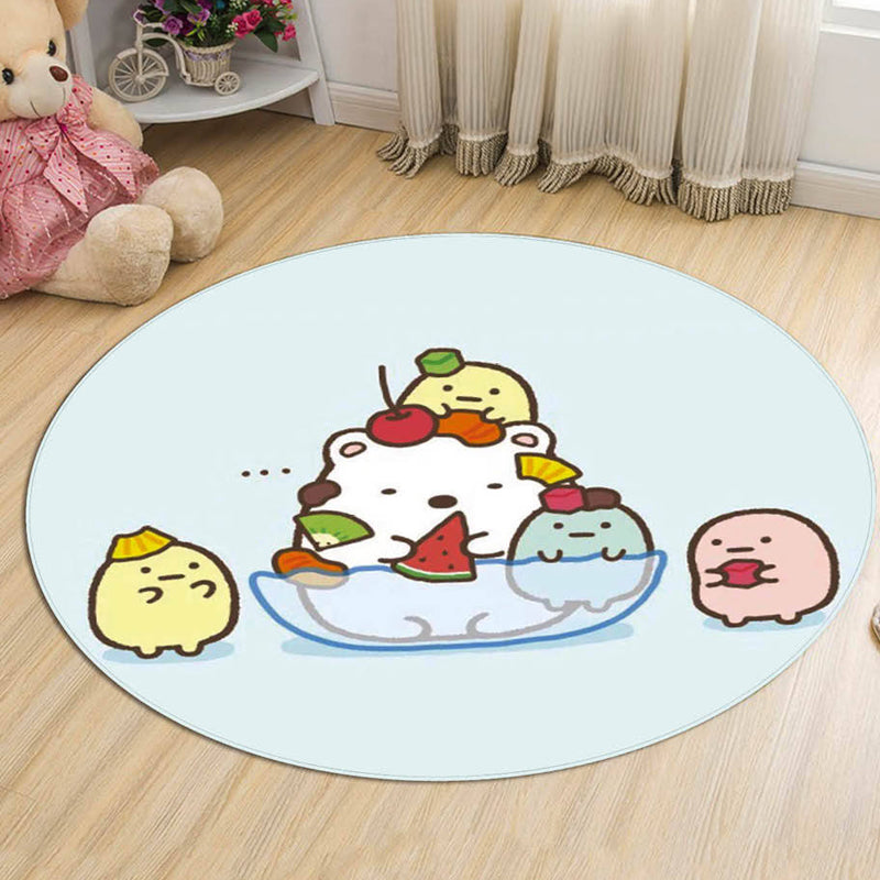 Brehn | Groene en Blauwe Kindertapijt Polyester Cartoon Karakterpatroon Tapijt Huisdiervriendelijk Wasbaar Antislip Achterkant Vloerkleed voor Decoratie