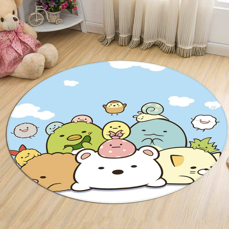 Brehn | Groene en Blauwe Kindertapijt Polyester Cartoon Karakterpatroon Tapijt Huisdiervriendelijk Wasbaar Antislip Achterkant Vloerkleed voor Decoratie