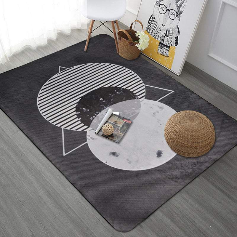 Brehn | Moderne geometrische patronen tapijt met streep grijs multicolor polyester tapijt wasbaar huisdiervriendelijk antislip vloerkleed voor de woonkamer