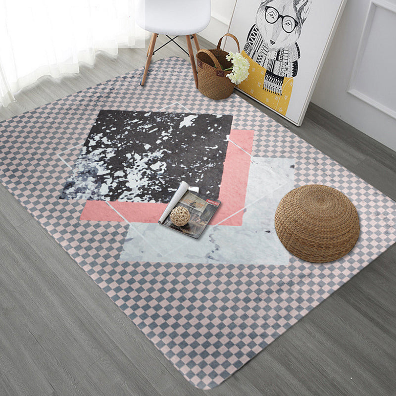 Brehn | Moderne geometrische patronen tapijt met streep grijs multicolor polyester tapijt wasbaar huisdiervriendelijk antislip vloerkleed voor de woonkamer