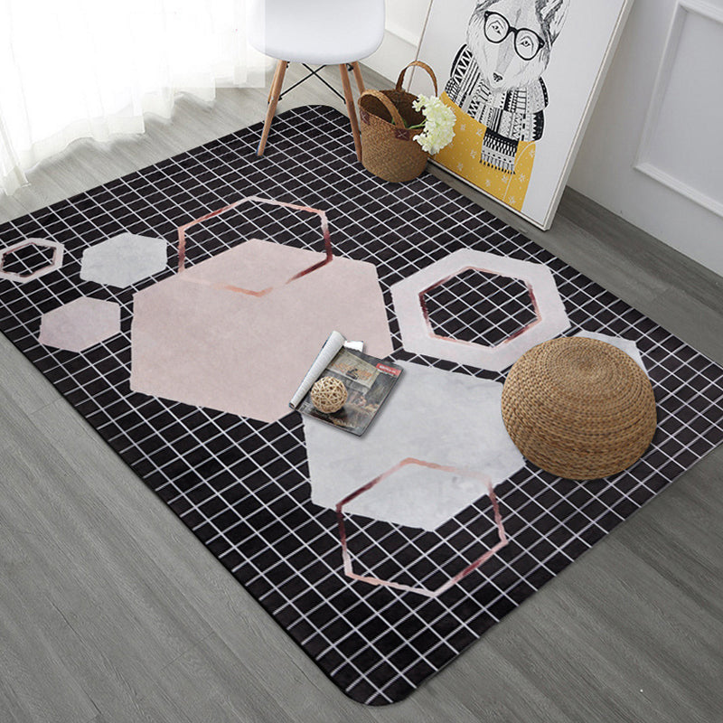 Brehn | Moderne geometrische patronen tapijt met streep grijs multicolor polyester tapijt wasbaar huisdiervriendelijk antislip vloerkleed voor de woonkamer