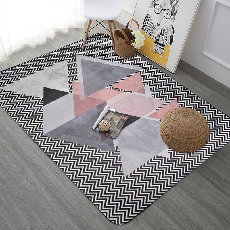 Brehn | Moderne geometrische patronen tapijt met streep grijs multicolor polyester tapijt wasbaar huisdiervriendelijk antislip vloerkleed voor de woonkamer