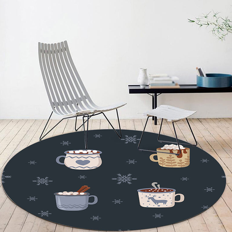 Brehn | Kids Kaffee Muster Teppich Schwarz Polyester Teppich Waschbar Haustierfreundlicher Rutschfester Teppich für das Kinderzimmer
