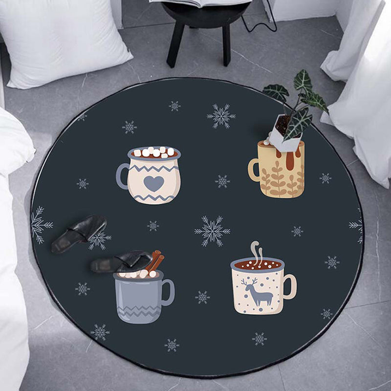 Brehn | Kids Kaffee Muster Teppich Schwarz Polyester Teppich Waschbar Haustierfreundlicher Rutschfester Teppich für das Kinderzimmer