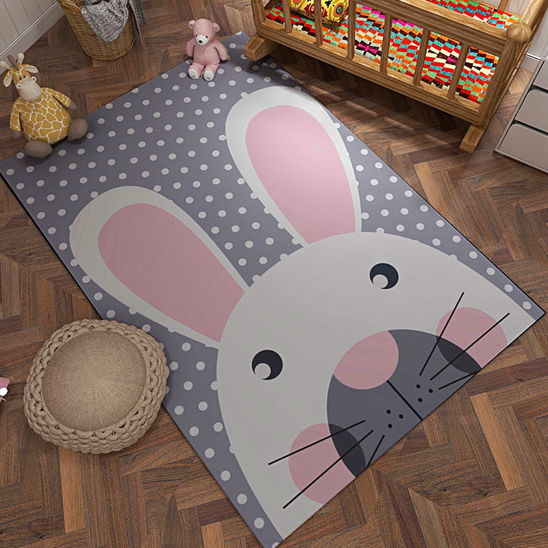 Brehn | Grau und Orange Kinderteppich Polyester Cartoon Tiermuster Teppich Haustierfreundlich Waschbar Antirutsch-Unterlage Teppich zur Dekoration