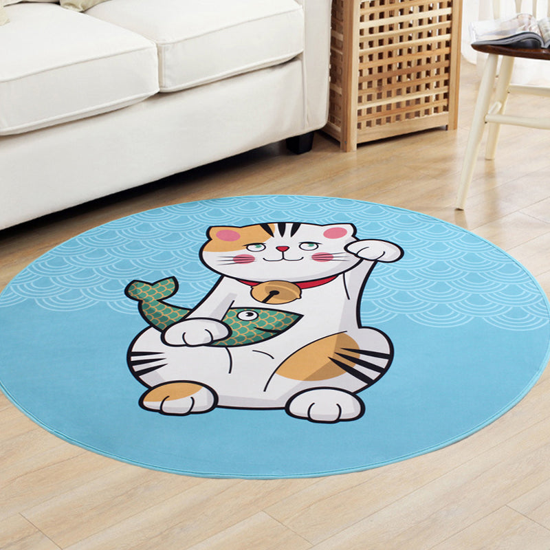Brehn | Kinderkatzen-Designteppich Blau und Pink Polyester Teppich Waschbar Haustierfreundlich Rutschfester Teppich für das Kinderzimmer