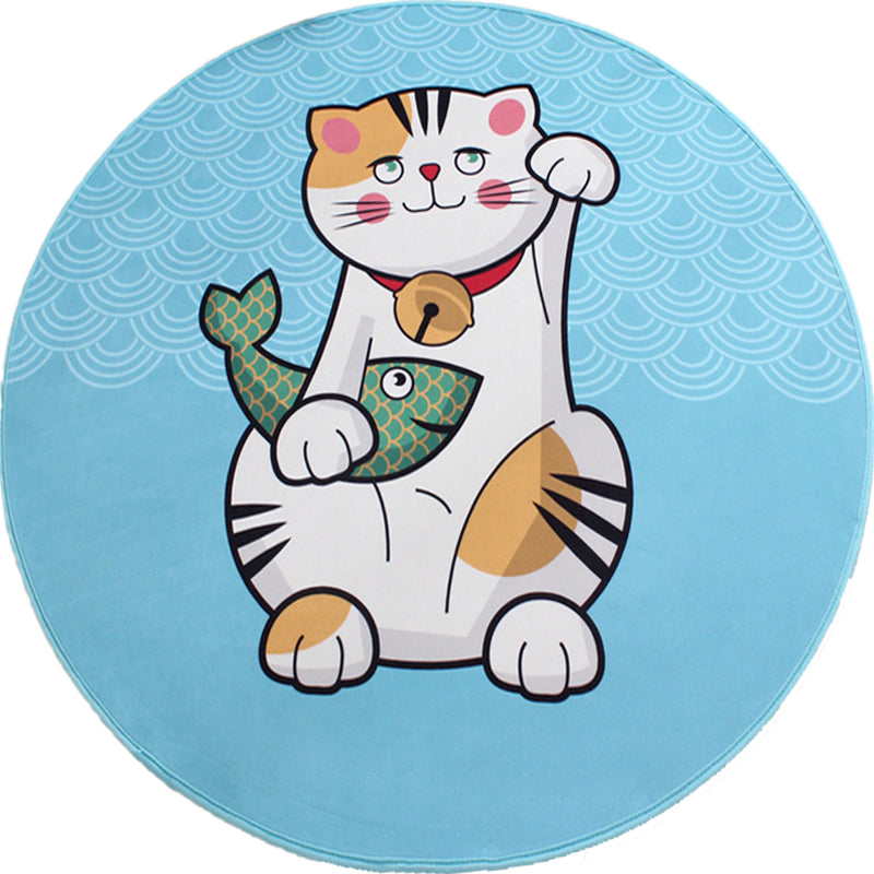 Brehn | Kinderkatzen-Designteppich Blau und Pink Polyester Teppich Waschbar Haustierfreundlich Rutschfester Teppich für das Kinderzimmer