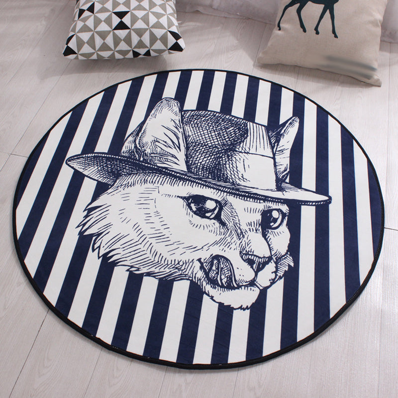 Brehn | Kinderkatzen-Designteppich Blau und Pink Polyester Teppich Waschbar Haustierfreundlich Rutschfester Teppich für das Kinderzimmer