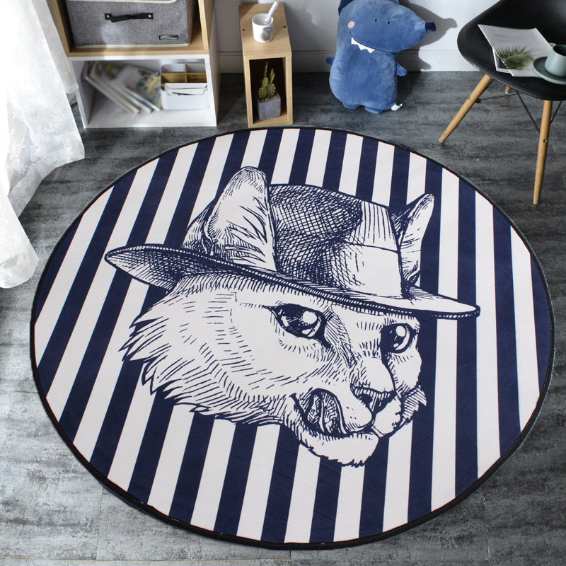 Brehn | Kinderkatzen-Designteppich Blau und Pink Polyester Teppich Waschbar Haustierfreundlich Rutschfester Teppich für das Kinderzimmer